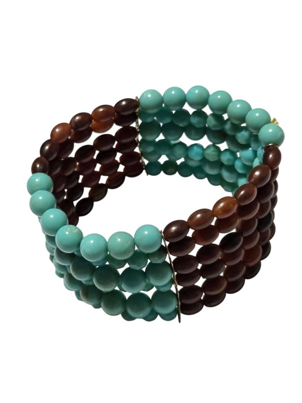 Southwest Beaded Stretch Bracelet Handmade Blue Brown Beads Fashion Jewelry